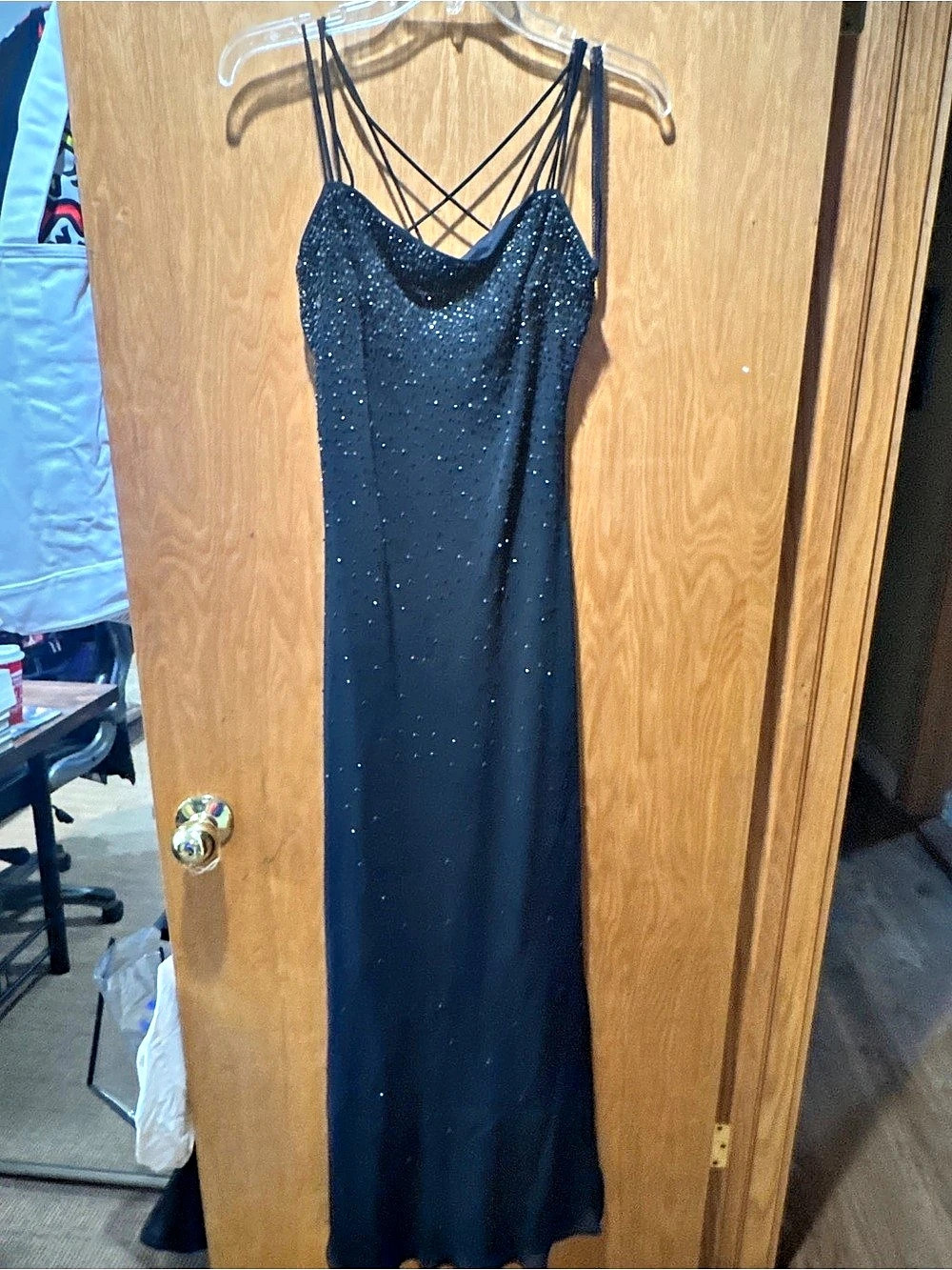 Cavhet Sequin Strappy Maxi Dress in Black Size 10 Like New